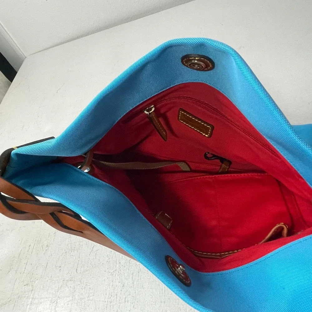 NWOT Dooney & Bourke Sky Blue Hobo Shoulder Bag Nylon Purse Leather Trim Preppy